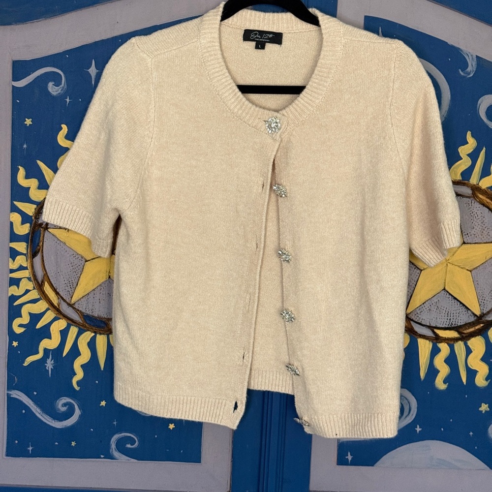 Cream Cardigan with Floral Accents